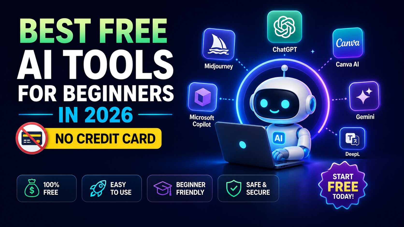 Best AI tools for 2026 with zero credit card needed — ChatGPT, Claude, Gemini, Leonardo & more. Plus: 5 "free trial" traps to avoid before signing up.