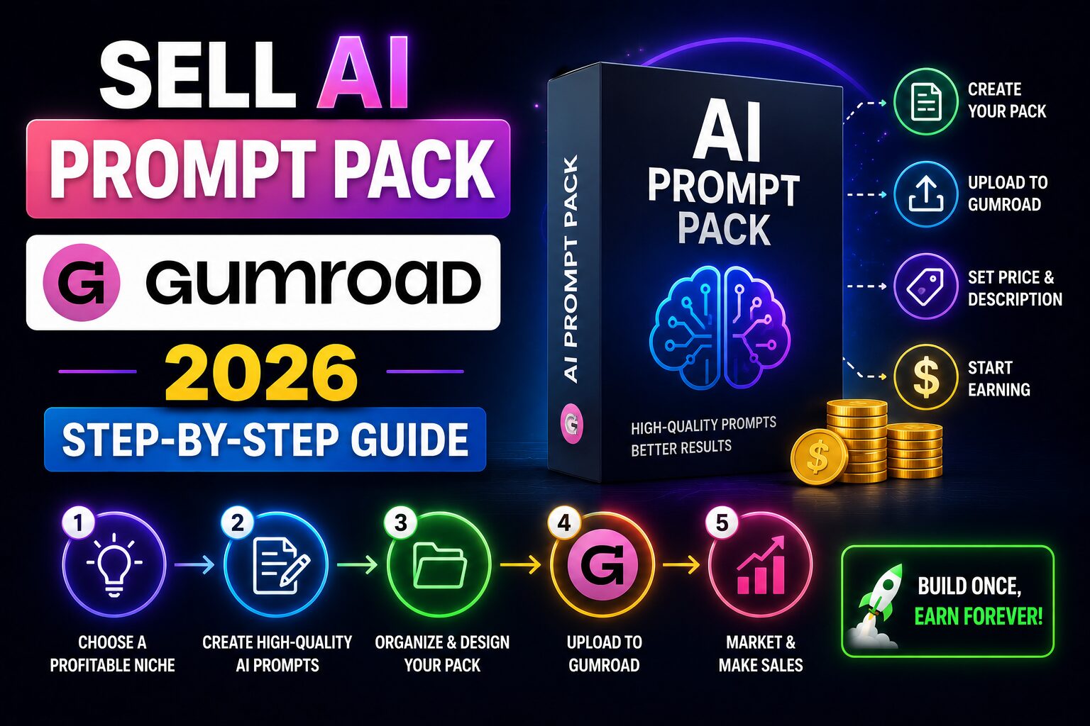 Sell AI prompt packs on Gumroad in 2026 – step-by-step guide. Pricing, affiliate setup, and real income data included. Launch your first pack today. Start now.