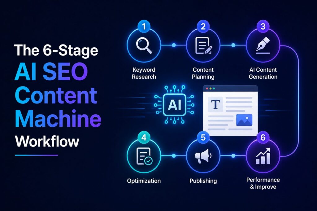 The 6 Stage AI SEO Content Machine Workflow